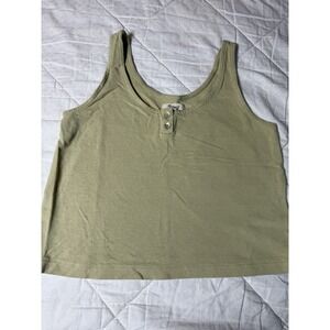 Madewell Ribbed Henley Tank‎ Top Women's Small Olive Green Sleeveless